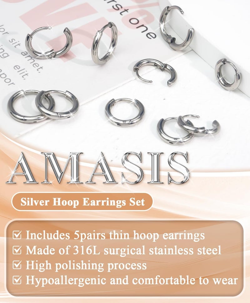 AMASIS Hypoallergenic Surgical Steel Earrings Sets for Sensitive Ears Lightweight Small Huggie Hoop Earrings 20G Stainless Steel Opal Ball Pearl CZ Flat Back Earrings for Women Men Trendy Cartilage Earrings Hoop Stud - Image 3